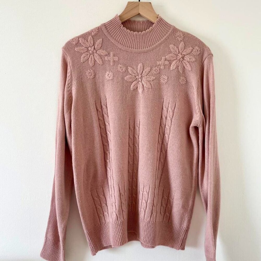 Salon Studio Pink Embroidered Sweater Size Medium